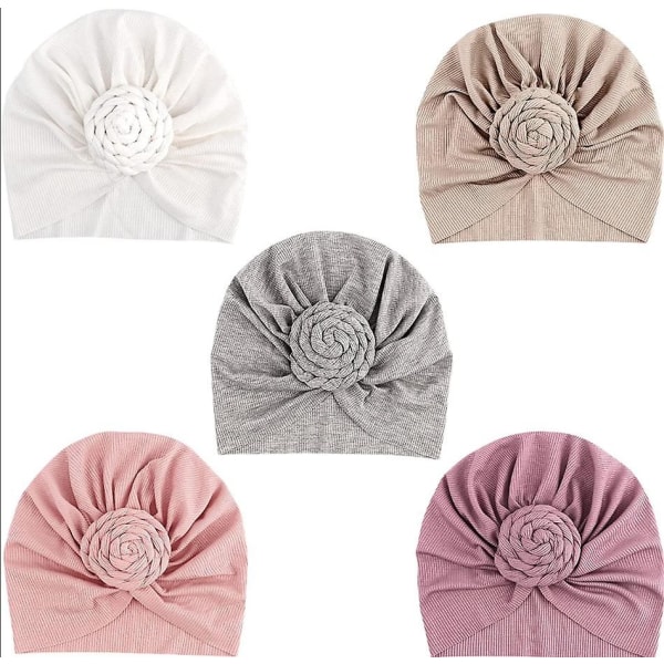 5-delad Baby Turban Hatt Turban Bun Knot Baby Baby Beanie Baby Girl Mjuk Söt Toddler Hat