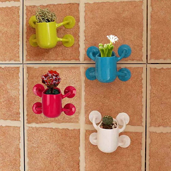 Väggmonterad Mini Blomkruka Sukkulenter Blomkruka Vägg Sugkopp Blomkruka (rosa)