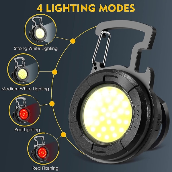 Lille Lommelygte - 500 Lumen Genopladelig COB-Lys 4 Lystilstande Bærbar Lygte Med Flaskeåbner Nøglering Magnetisk Foldbar Beslag LED-Lys Til F