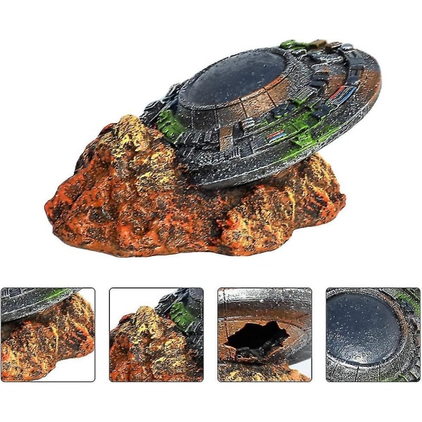 Akvarietilbehør 1 stk. Emulering Ufo Vrag Pynt Kreativ Rumskib Akvarie Ornament