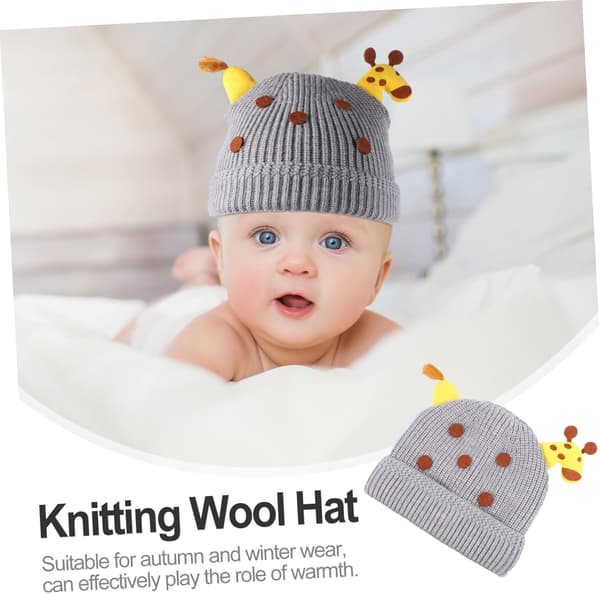 Baby Ullstickad Mössa Giraffmönster Varm Vintermössa