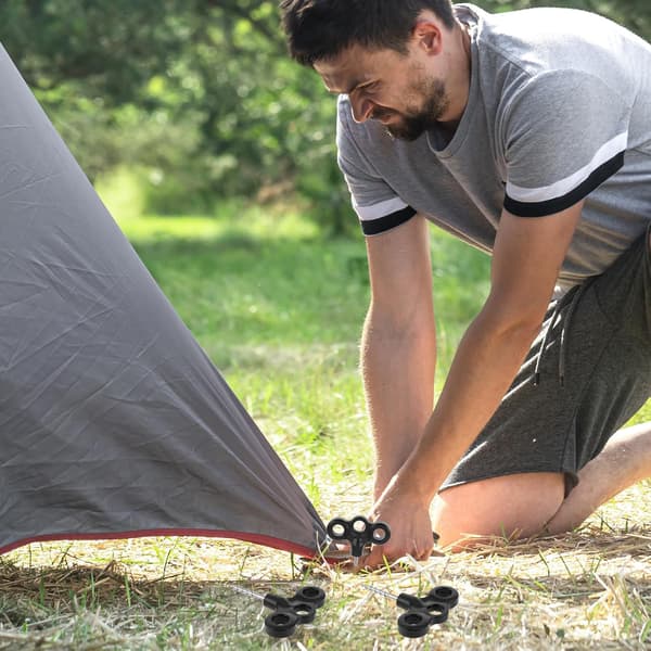 4 stk. campingteltplugger, kraftige gjengede plugger i rustfritt stål med svarte plasthoder