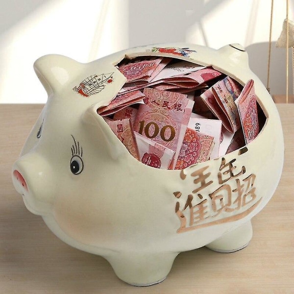 Large Ceramic Cash Box Cartoon Piggy Paper Hidden Savings