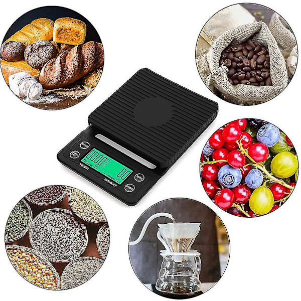 Kaffevåg med Timer och Tarafunktion för Högprecisionsmätning av 5000 G / 0,1 G Gram, Milliliter och Uns