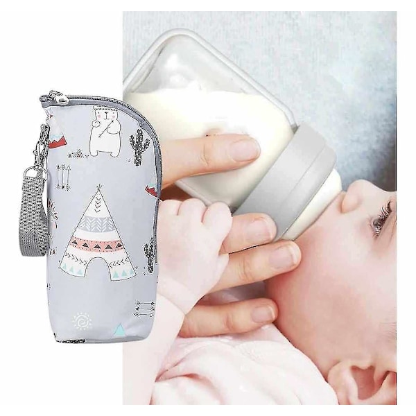 Bärbar Flaskisoleringspåse, Babyflaskisoleringspåse, Bekväm Flaska Påse Mamma Påse Tillbehör (grå) (1 st)