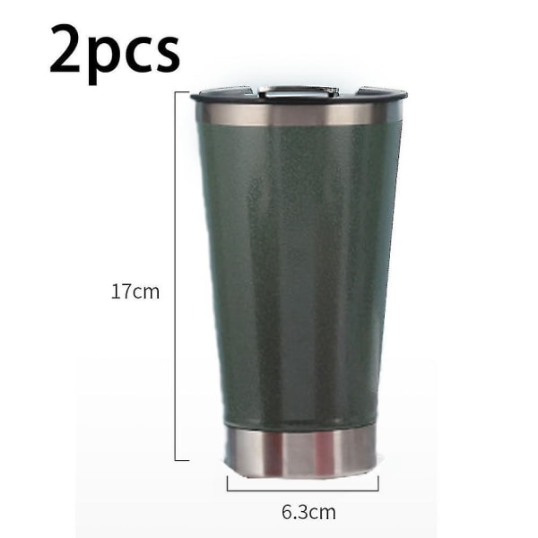 2 stk rustfritt stål tumbler med sugerør, sølsikker lokk