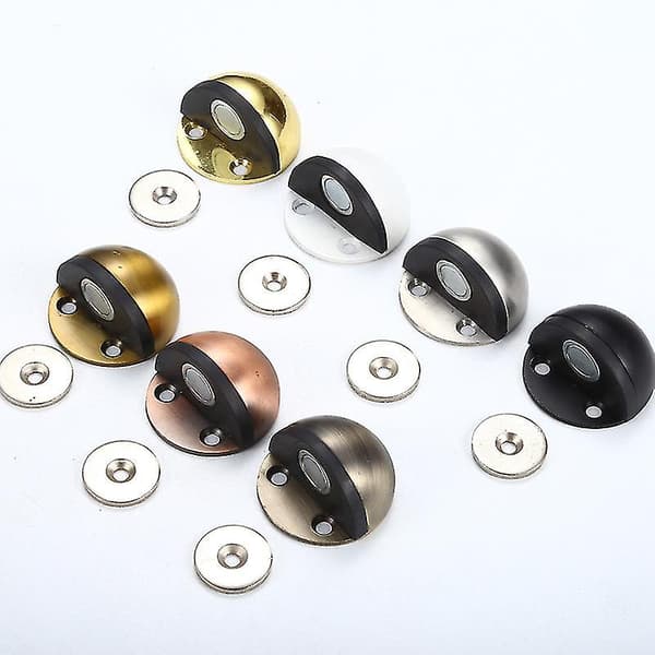 Sæt af 4 Dome Børstet Satin Nikkel Rustfrit Stål Magnetiske Dørstop Sort