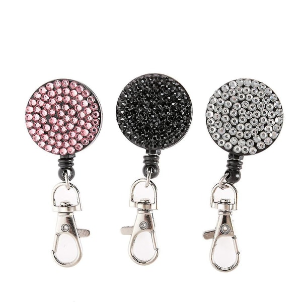 3-pack 32-tums All Around Bling Crystal Läderhalsband Snodd med Utdragbar Märkesrulle för I