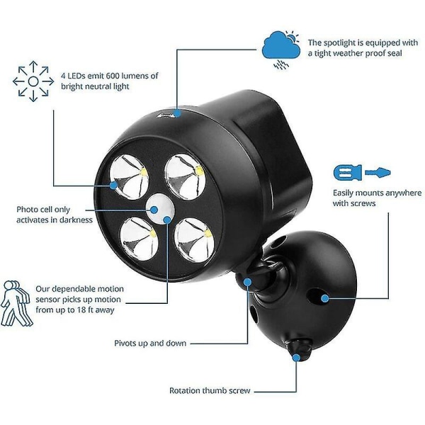 Utomhuslampa med rörelsesensor Vattentät, LED-belysning med trådlös sensor