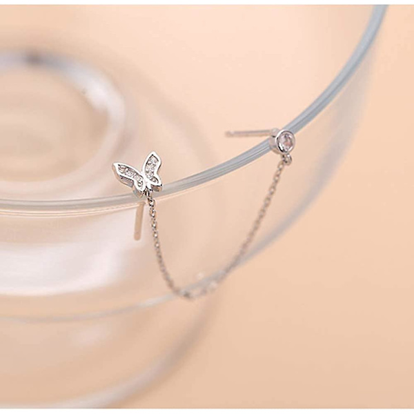 Dubbla hål Halo Cz Små Stud Cuff Wrap Tassel Chain Crawler Climer Hängande Örhängen för Kvinnor Tonårsflickor Brosk S925 Silv