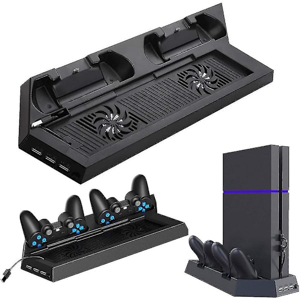 Fläktkylare, Vertikalt Stativ För Ps4, Fläkt Med 3 Usb-Hub Laddare, Svart