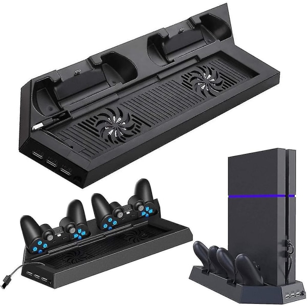 Ventilator Køler, Lodret Stativ Til Ps4, Ventilator Med 3 Usb Hub Opladere, Sort