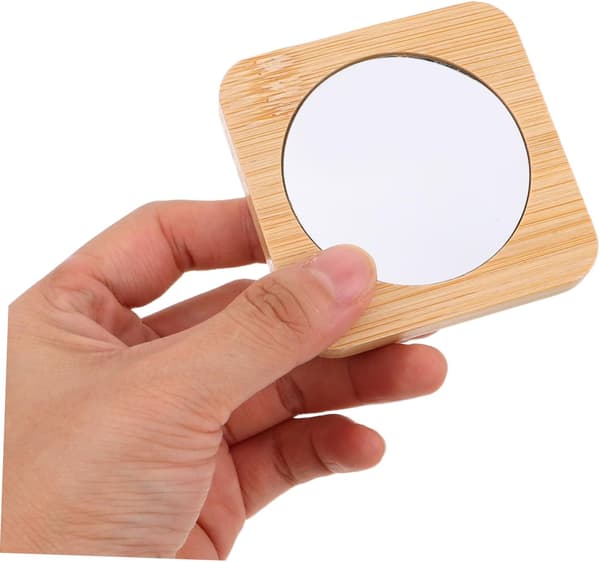 12 st bärbar sminkspegel i bambu, mini handspegel i träram