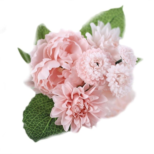 8 Hoveder Kunstige Blomster Dahlia Peony Bryllupsbuket