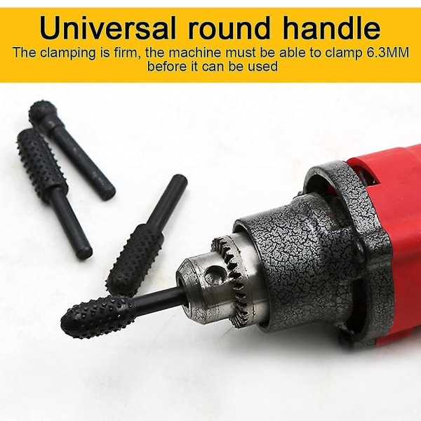 Roterende Burr-sett 1/4\" 6mm Fil Rasp Bor Bits Svarte Roterende Wolframkarbid Burr