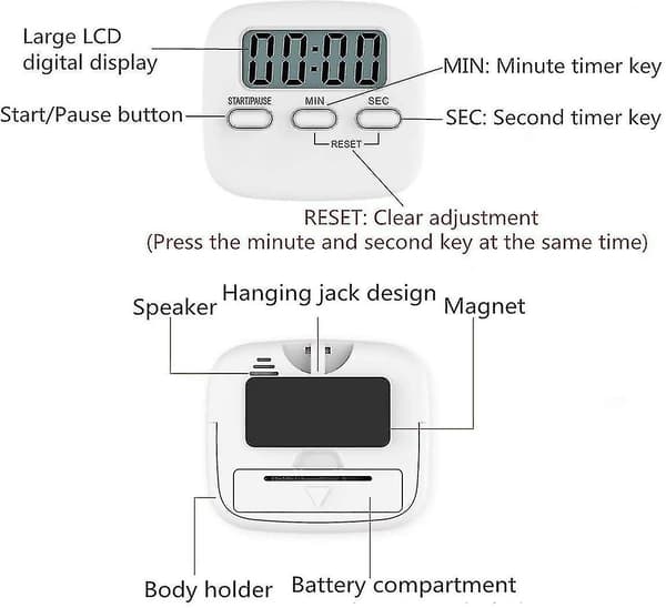 Elektronisk Køkken Timer, Digital Timer Med Lydalarm LCD Skærm