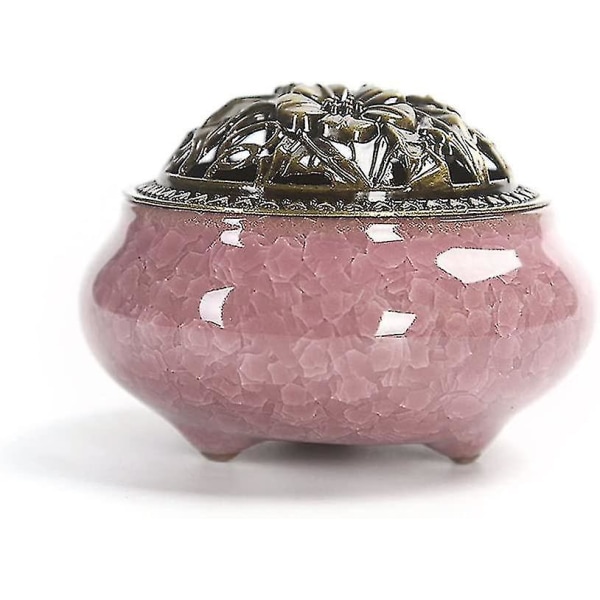 Keramisk Røgelsebrænder, Klassisk Stil Med Messing Calabash Røgelseholder Og Metal Låg (c)