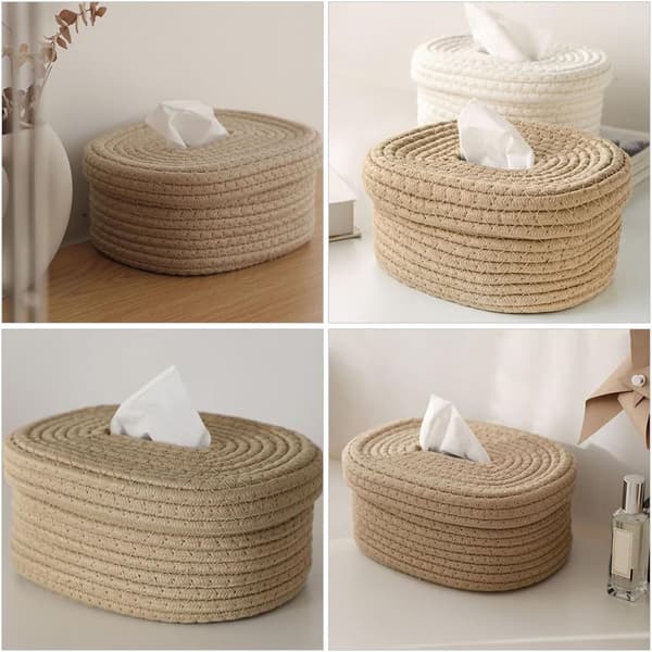 Khaki bomullstau vevboksdeksel med ingen grader og solid design, elegant enkel stil vevholder