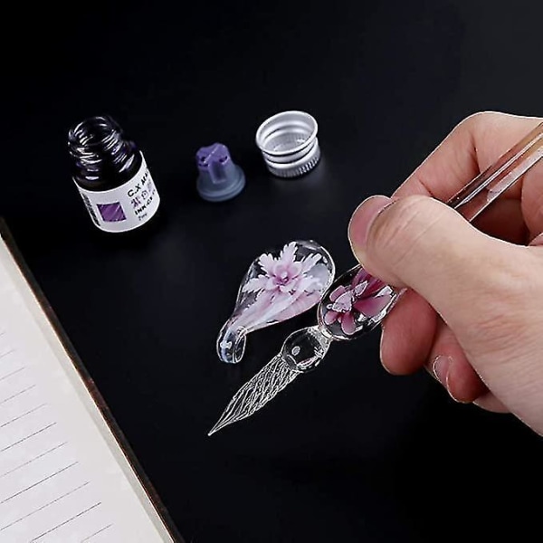 Vintage Crystal Glass Dip Pen Håndlaget Floral 15cm