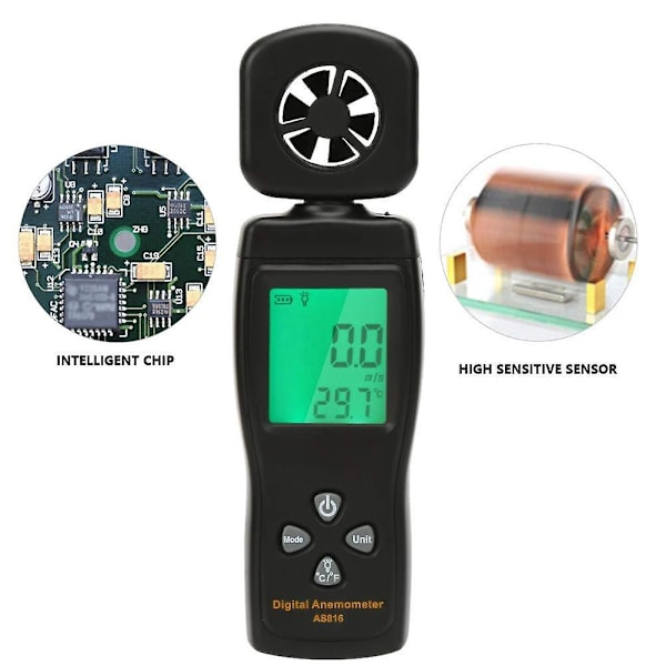 Anemometer Luftstrømsmåler, Mini Digital Anemometer 0,3-30m/s