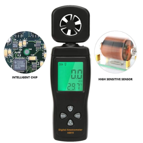 Vindmåler Air Flow Tester, Mini Digital Anemometer 0,3-30m/s