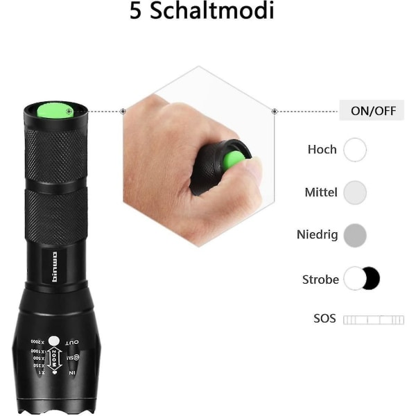Lommelykt Utendørs, Binwo Super Lys Cree Led Lommelykt 2000 Lumen, 5 Modis Gave