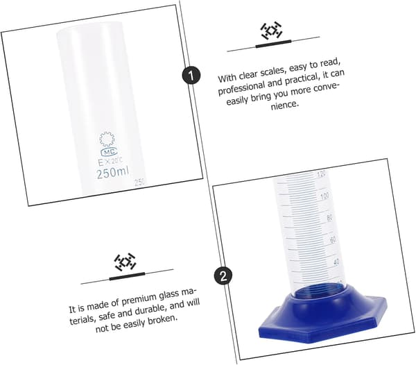 Mätcylinder i glas med gradering, droppare, laboratorieutrustning