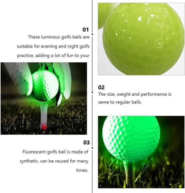 6 stk. fluorescerende golfbolde, der lyser i mørket, nattræningsbolde, bærbare lysende golfbolde
