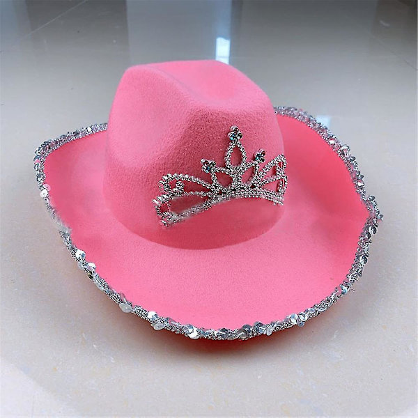 Pink Cowboyhat med Tiara Western Style Cowgirl Hat Kvinder Piger Fancy Dress Party Prop