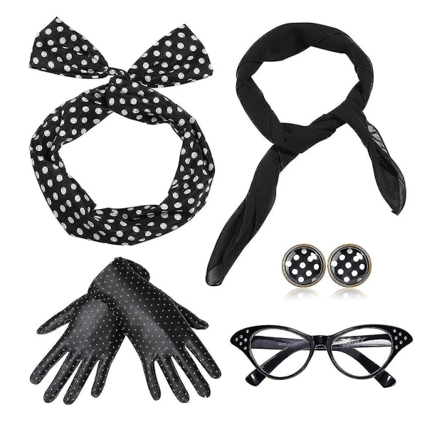 50-talls kostymeskjerf Polka Dot pannebånd øredobber Cat Eye Briller Skjerf - Snngv Basic kit