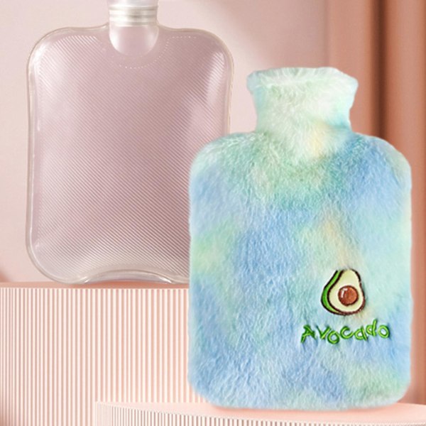 Søt Gradient Fruktdesign Varmtvannsflaske Dobbeltlags Anti-skålding Tekstur Avocado