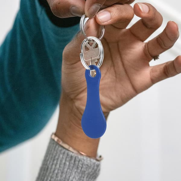 4 stk. blå metal indkøbsvogns-polet nøglering sæt, indkøbsvogns-mønt nøglering tilbehør