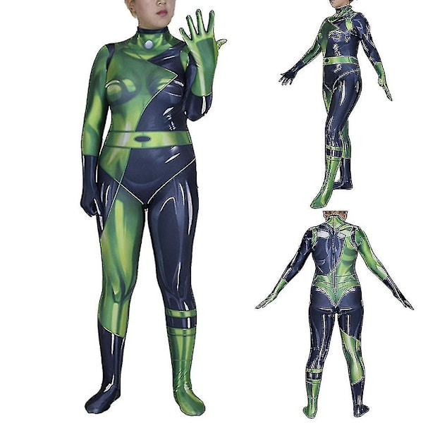 Shego Kostym Fancy Up Bodysuit Jumpsuit för Kvinnor Vuxna 2XL