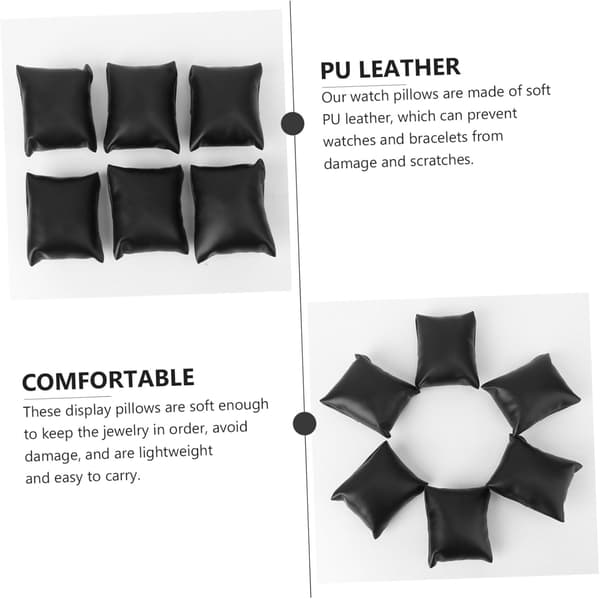 6 Stykker PU Læder Smykkedisplayholder Små Urpuder Sorte Bærbare Puder