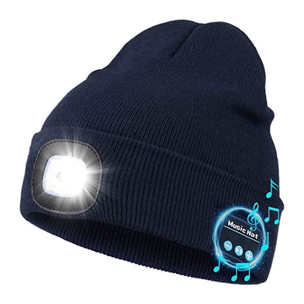 Bluetooth-kompatibel LED Vinterstrikket Beanie Hat Party Udendørs Belysning Kasketter Navy blue