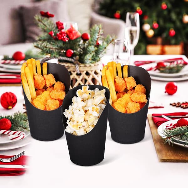 100 stk. Forretkopper Snackholdere 14oz Sorte Papir Fødevaregodkendt Robust Stor Kapacitet Konisk