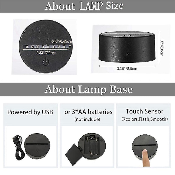 10 stk. 7 Farver Touch Lampe Base 3D Nat LED Lys Lampe Base LED Lampe Holder Display Stativ