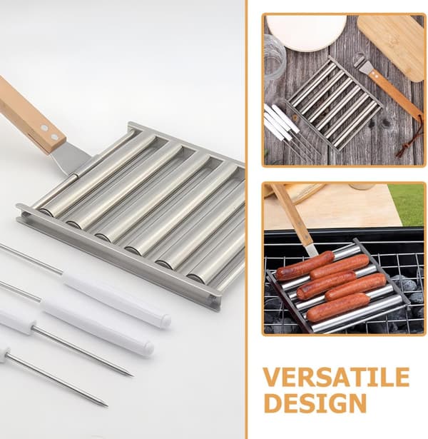 Pølseruller i rustfritt stål med trehåndtak, avtakbar design