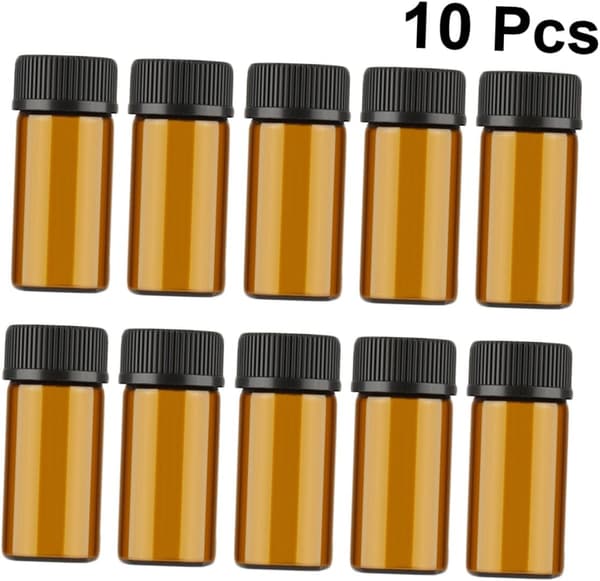 10 st 3 ml miniglasflaskor mörkbrun kornlock och hålplugg små påfyllningsbara olje- och parfymbehållare