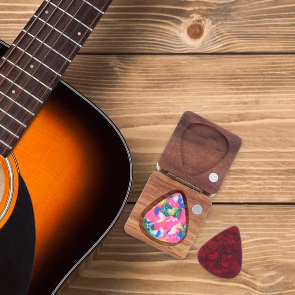 Gitarrplektrumfodral i trä Multifunktionell träförvaringsorganisatör för gitarrister och ukuleleentusiaster