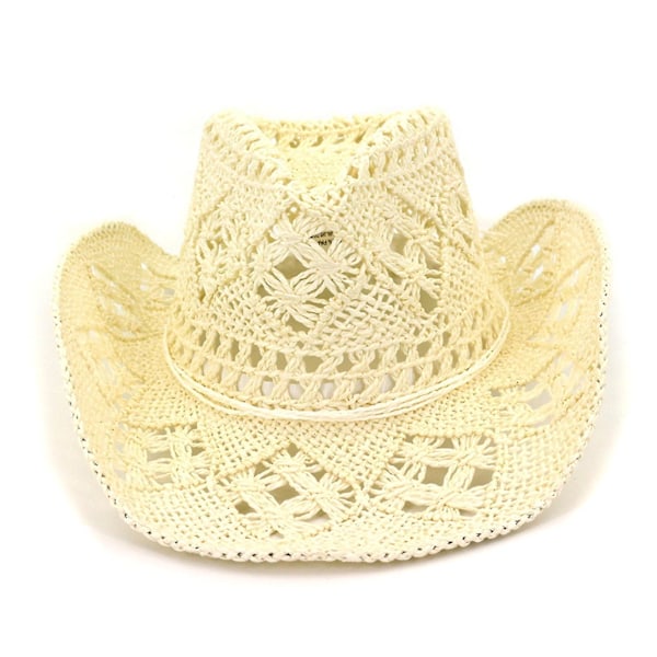 Unisex Cowboy-olkihattu Yksinkertainen Cowgirl-hattu Käsin kudottu Jazz-hattu Ulkoilmaan Milky white