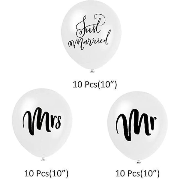 30 stk Mrs. Just Married hvide runde balloner