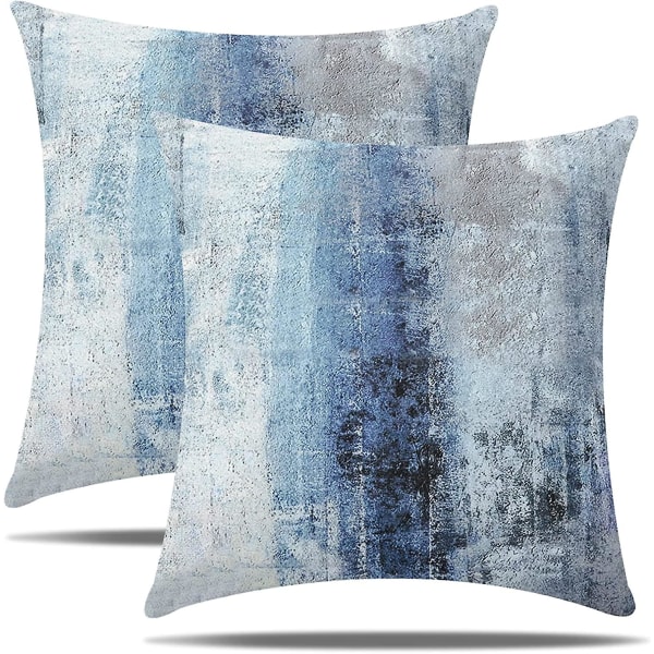 Blue Grey Abstract Pillow Covers Artwork Art Accent Modern Couch Gallery Square Decorative Throw Pillow Covers