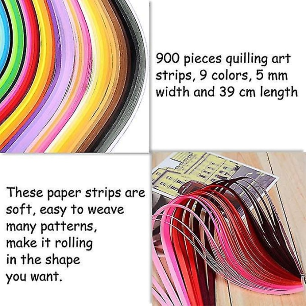 9 farger 900 Strips Quilling Paper Kit DIY Craft Gaver
