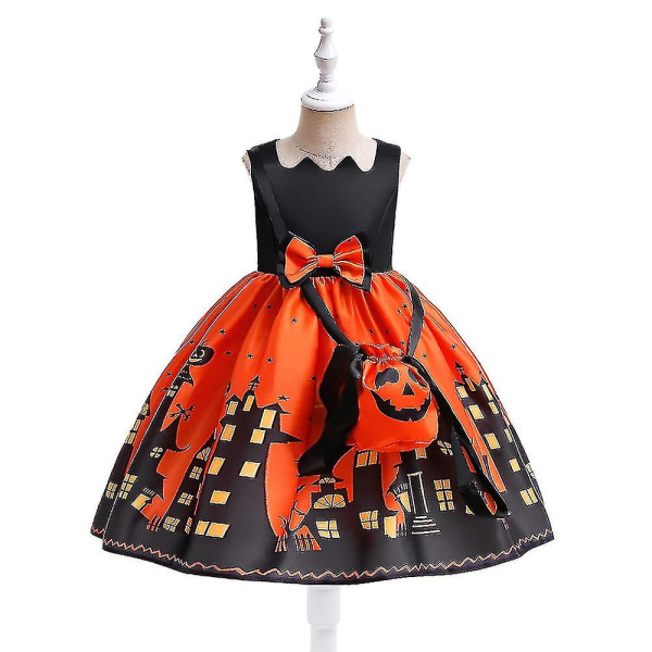 Kostumesæt piger børn vintage gotisk ærmeløs sløjfe skater kjole med taske Prom Fancy U 8-9 Years