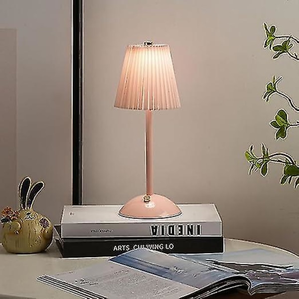 Berøringsfølsomme Bordlamper Plisserte Dimmbare Sengelamper USB Ladbar Bordlampe Rosa Metall Sidelampe For Stue Lounge Soverom Pink
