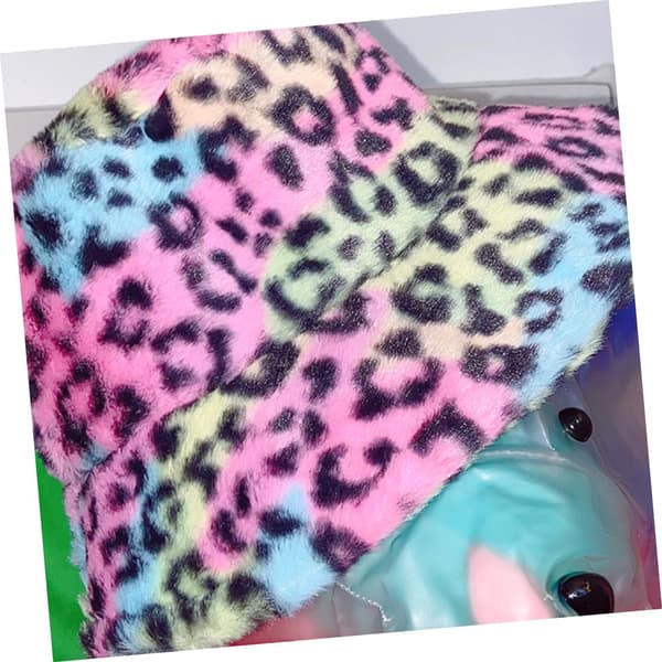 Varm mössa för höst vinter leopard fiskarhatt plysch bucket cap luddig leopard bekväm