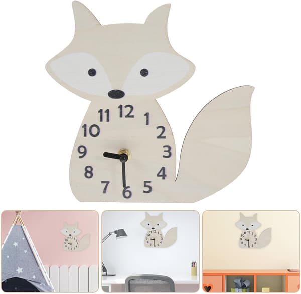 Väggklocka i trä Tyst väggklocka Rävformad Söt design Khakifärgad Trämaterial Lätt att installera