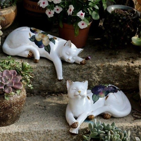 Söt Sovande Katt Trädgårdsstaty - Dekorativ Inomhus Utomhus Landskapsstaty Katt Staty Ornament - Hem Trädgård Gräsmatta Växtställ Bokhylla Väggställ