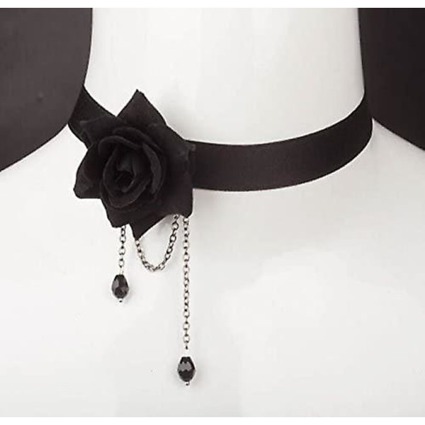 Elegant Retro Rose Blomster Kragebein Kjede Clavicle Halskjede Gothic Lolita Svart Lmell Gave